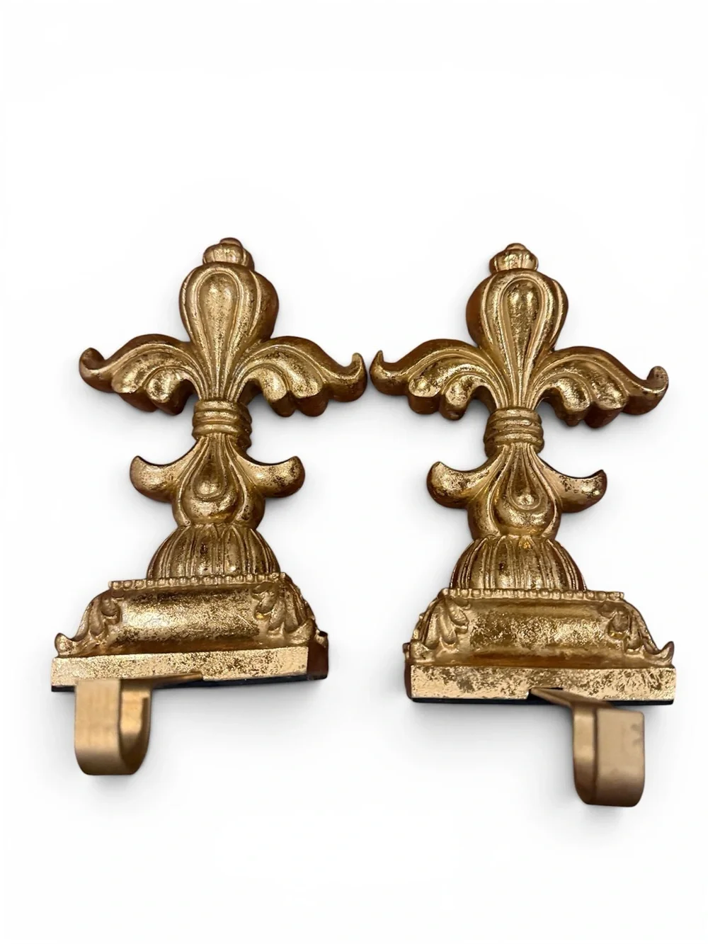 Gold Finish Fleur-de-Lis Christmas Holiday Stocking Holders Set of 2 NWT